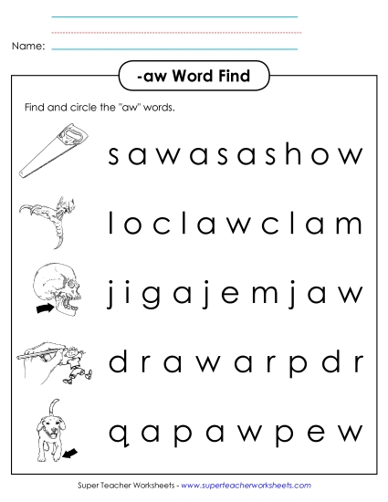 Circle the Words (-aw)