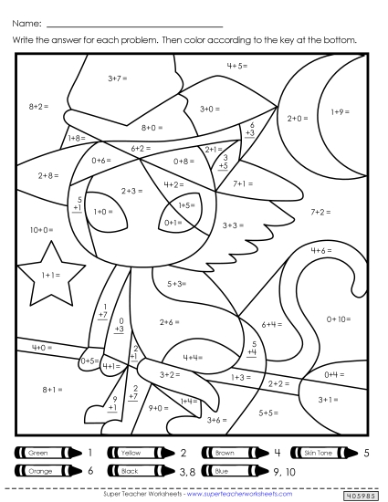 Double Mystery Picture (Addition) Halloween Worksheet