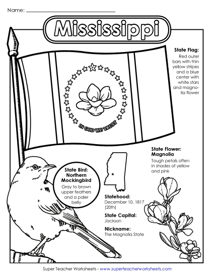 Mississippi State Symbols Coloring Page