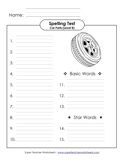 Spelling Test (B-Car Parts) 