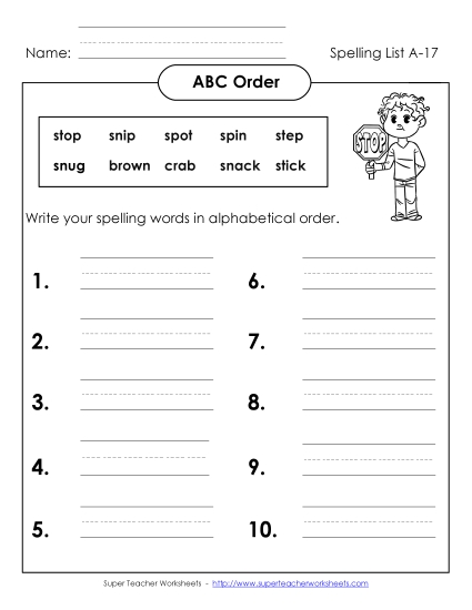 ABC Order: Write List (A-17)