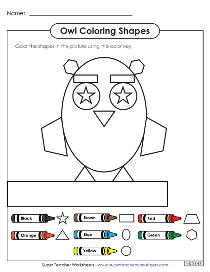 Coloring Shapes - Owl Geometry Worksheet