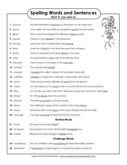 Spelling Test Sentences (D-9)