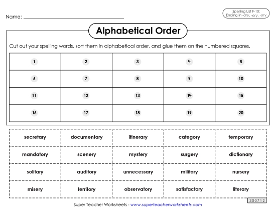 Alphabetical Order: Cut-Glue (F-10)