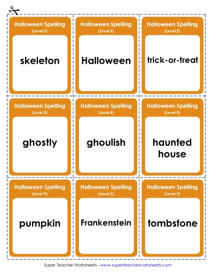 Flashcards Spelling E Worksheet