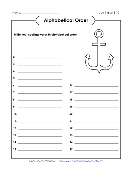 ABC Order: Full List (E-10)