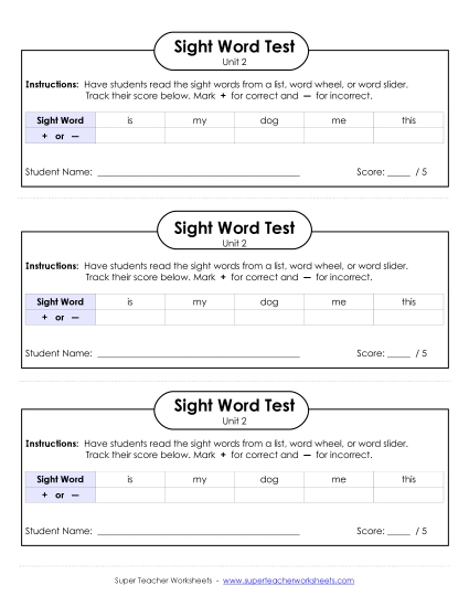1-on-1 Reading Test (Unit 2)