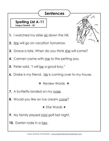 Spelling Test Sentences (A-11) 