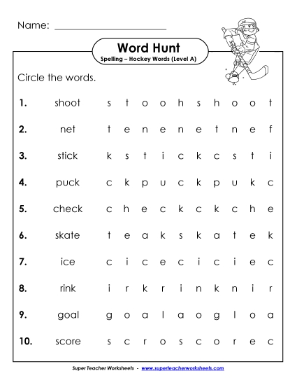 Horizontal Word Hunt (A-Hockey Words)