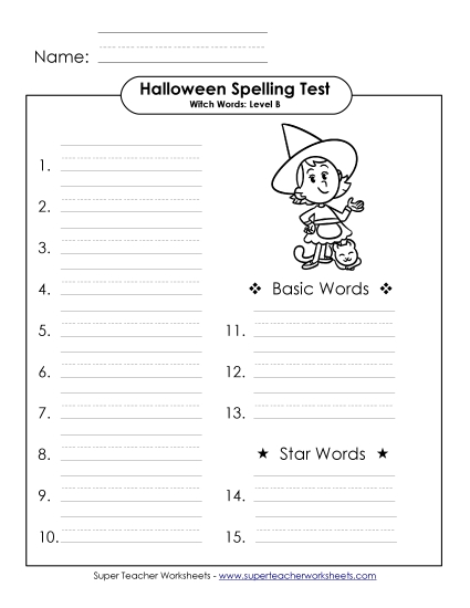 Spelling Test (B-Halloween)  Free Spelling B Worksheet