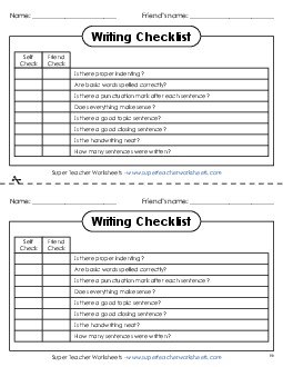 Checklist: Peer Editing 5th Grade ELA Worksheet