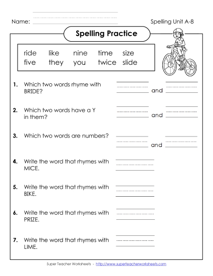 Spelling Practice (A-8)