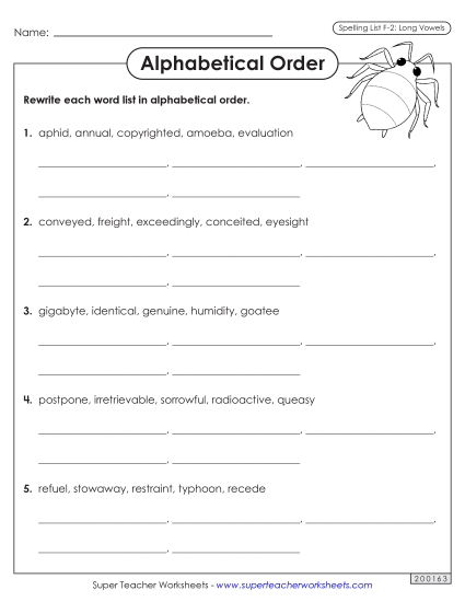 Alphabetical Order Worksheet (F-2)