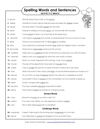 Spelling Test Sentences (D-8)