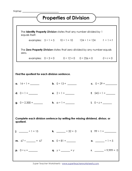 Properties of Division<br>(Zero and One)