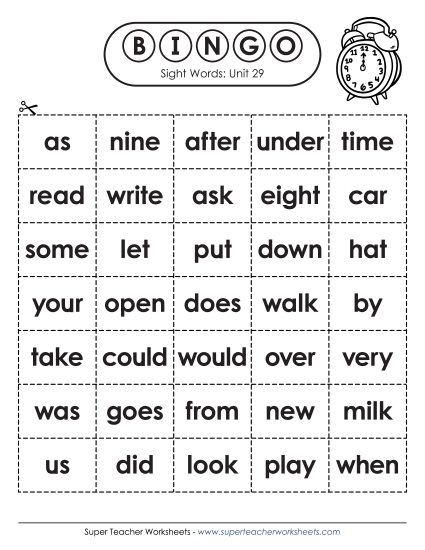 Sight Word Bingo (Unit 29)