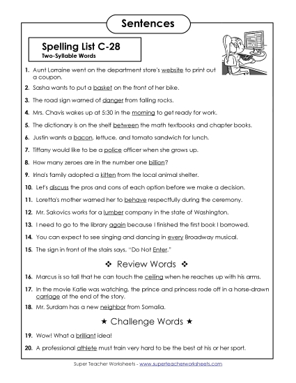 Spelling Test Sentences (C-28)