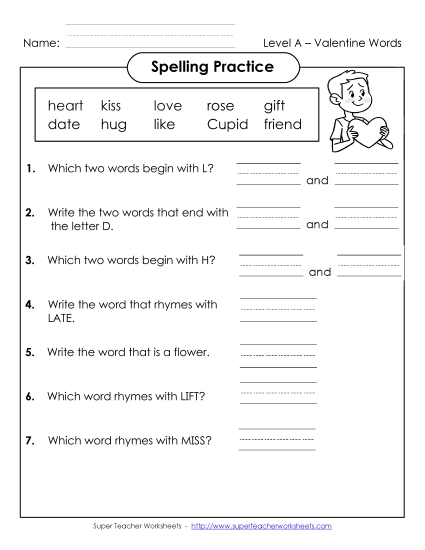 Spelling Practice (A-Valentine\'s Day)