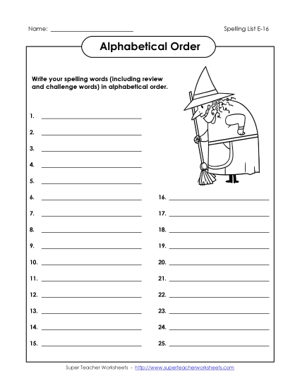 ABC Order: Write List (E-16)