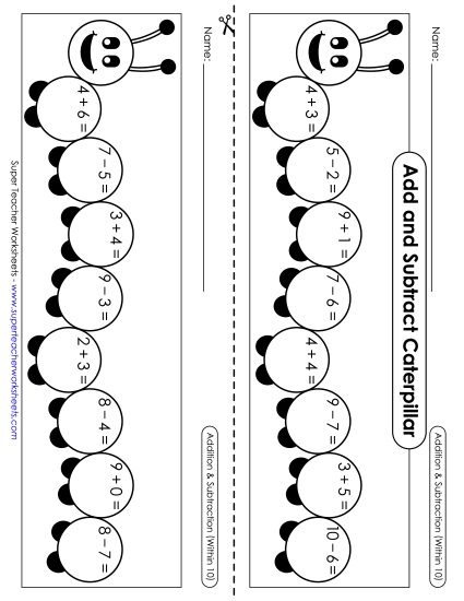 Caterpillar: Addition & Subtraction (Within 10)