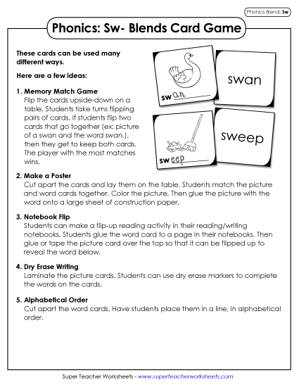 Phonics Card Game (Sw- Words)