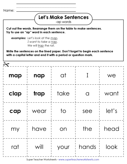 Make Sentences: Word Cards (-ap)