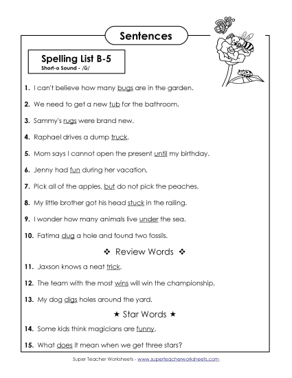 Spelling Test Sentences (B-5)
