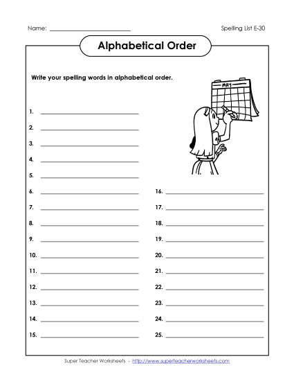 ABC Order: Write List (E-30)