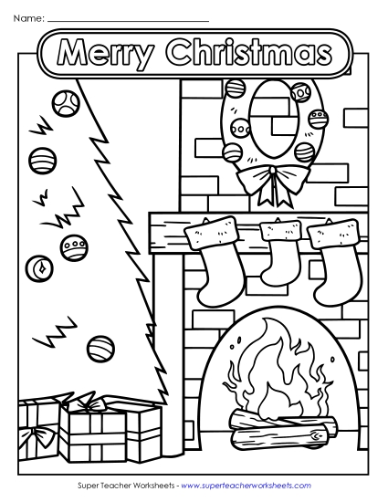 Christmas Fireplace Scene Free Worksheet