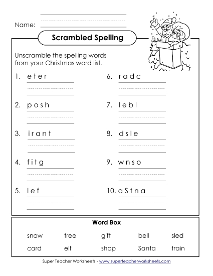 Unscramble (A-Christmas)  Spelling A Worksheet