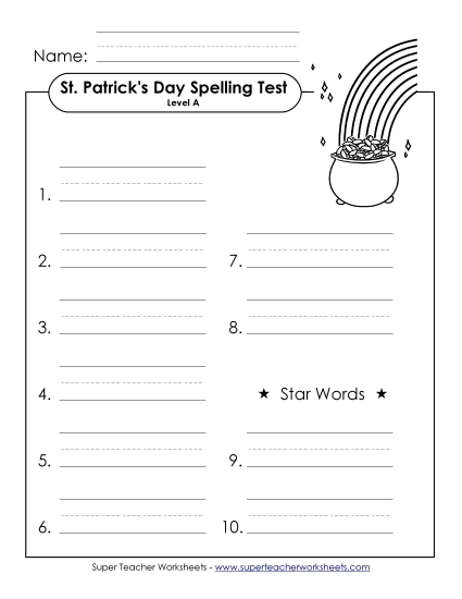 Spelling Test (A-St. Patrick\'s Day)