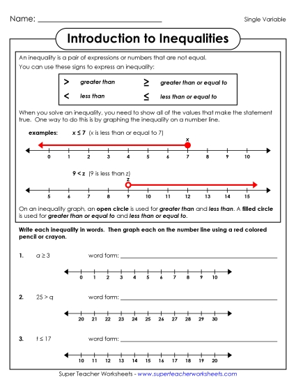 Inequalities  Free Printable Worksheet