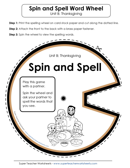 Spin and Spell (B-Thanksgiving)  Spelling B Worksheet