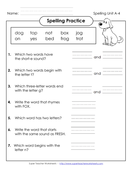 Spelling Practice (A-4)