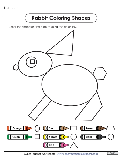 Coloring Shapes - Rabbit Geometry Worksheet