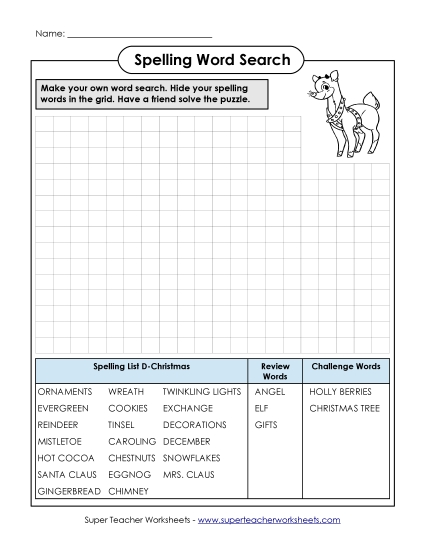 Make Your Own Word Search (D-Christmas)  Spelling D Worksheet