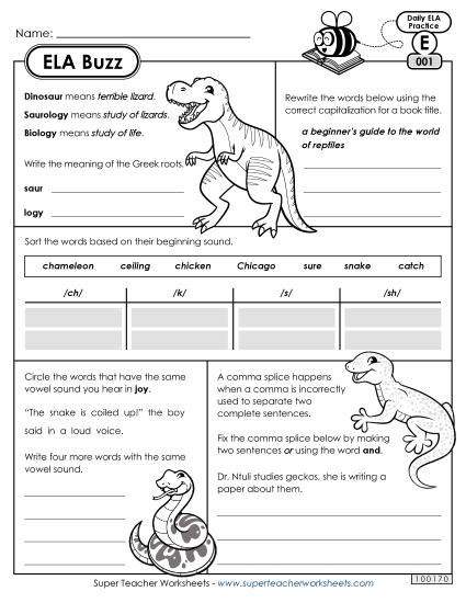 ELA Buzz: Week 1<br>Worksheets 1 through 5