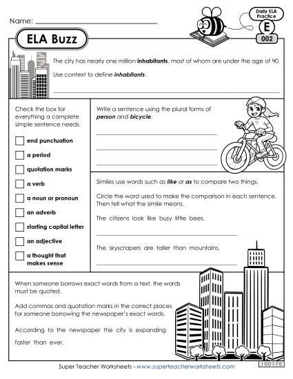 Daily ELA Review - ELA Buzz Worksheets Learning Tool