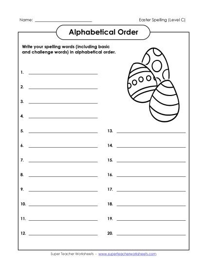 ABC Order: Write List (C-Easter) 
