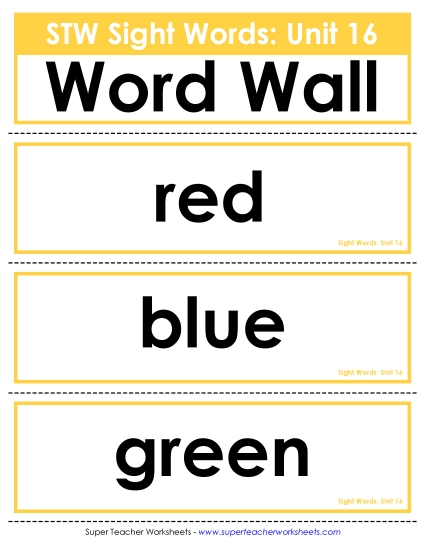 Pocket Chart or <br>Word Wall (Unit 16)