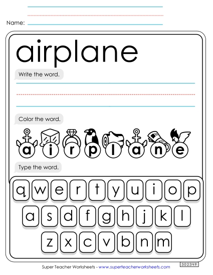 Write, Color, Type: Airplane