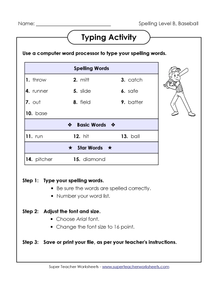 Typing Activity (B-Baseball) 