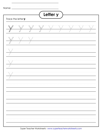 Lowercase y (Smaller Font Size) Alphabet Worksheet