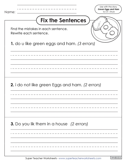 Fix the Sentences: Green Eggs