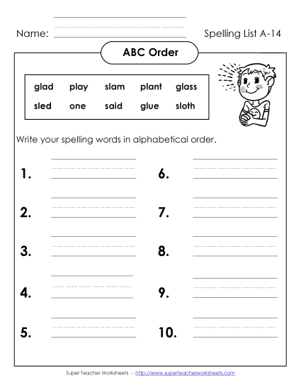 ABC Order: Write List (A-14)