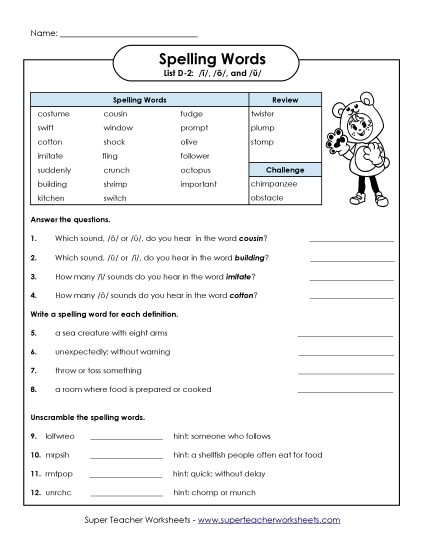 Questions Worksheet (D-2)