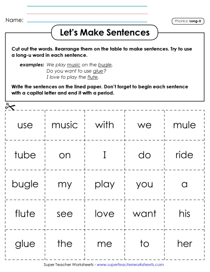 Let\'s Make Sentences: Long U Words