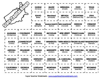 U.S. State Capitals Bingo Free 3rd Grade Social Studies Worksheet