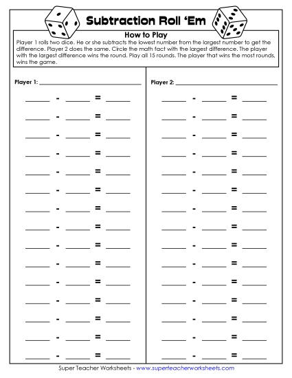 Subtraction Dice Game (2 Players)