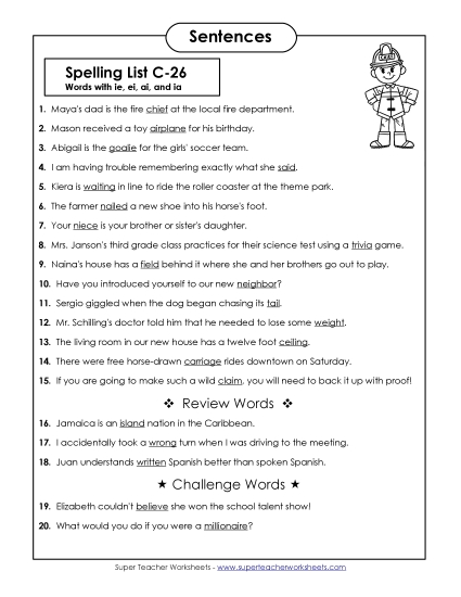 Spelling Test Sentences (C-26)